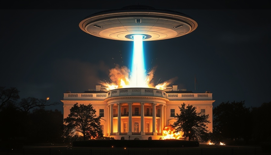 Dramatic scene of the White House destruction in alien attack, Independence Day movie.