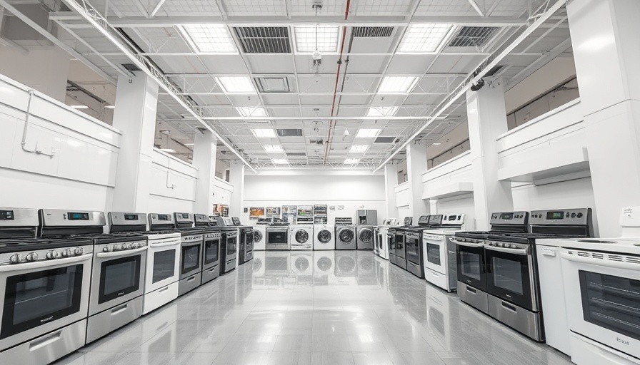 Retail appliance store display emphasizing organized retail crime prevention.