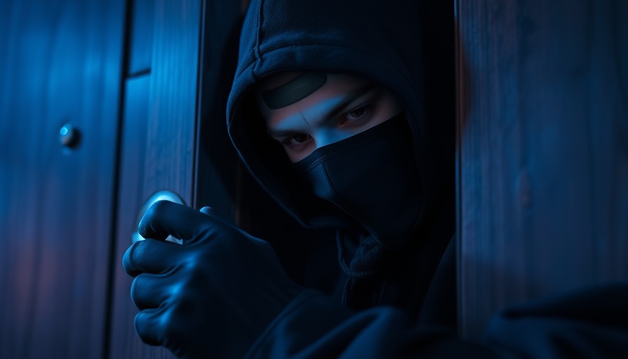 How burglars choose homes: masked figure picking a lock in the dark.