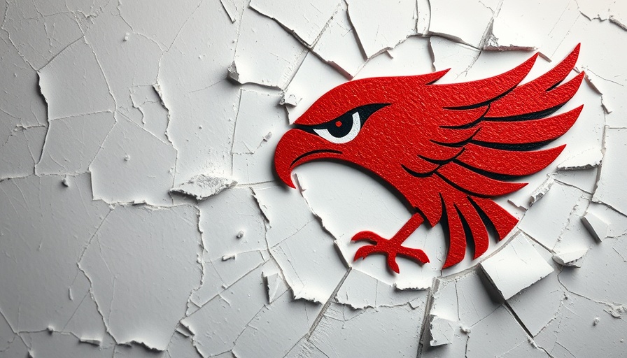 Cybersecurity news: Cracked red hawk logo on white.