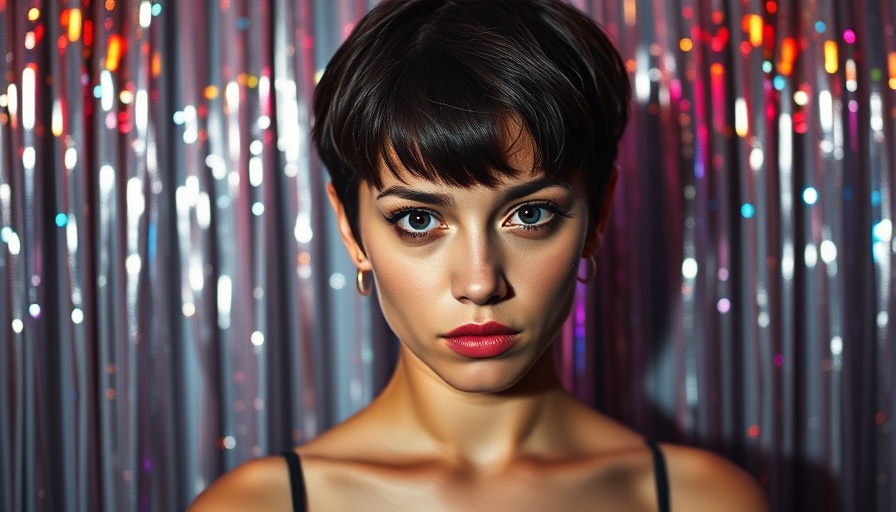 Young woman's intense stare at a metallic backdrop, the Gen Z stare.