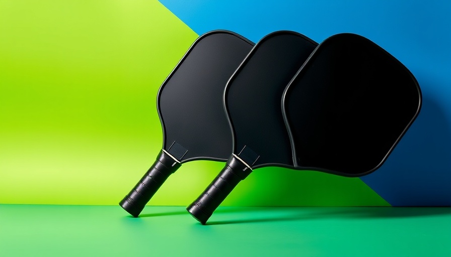 Sleek black pickleball paddles against a vibrant geometric background.