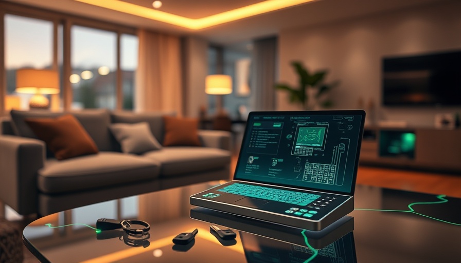 High-tech smart home security system in a modern living room.