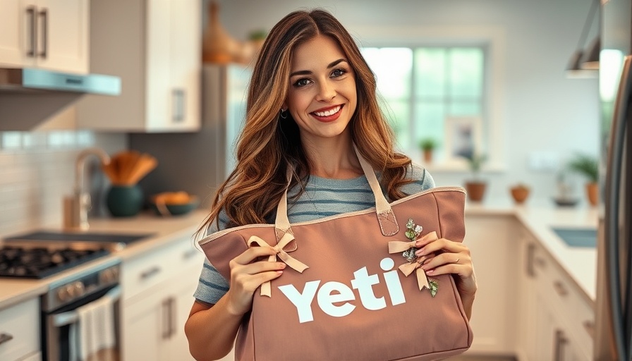 Yeti Camino 35 Carryall Tote Bag held by smiling woman in kitchen.