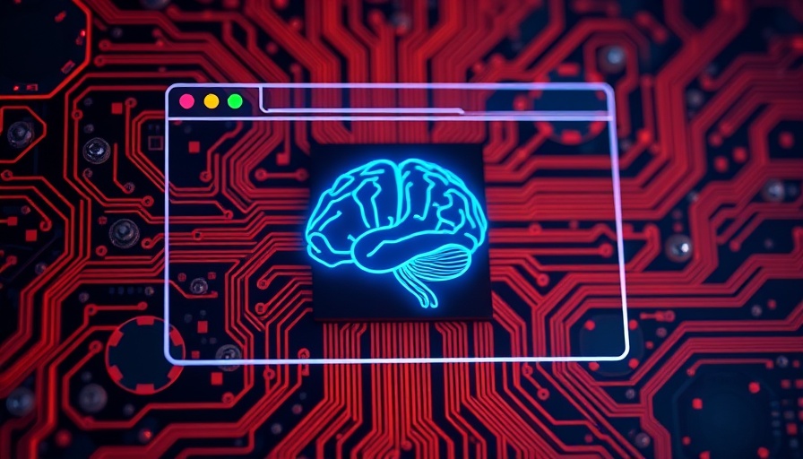 Futuristic AI-powered browser interface with neural brain graphics.