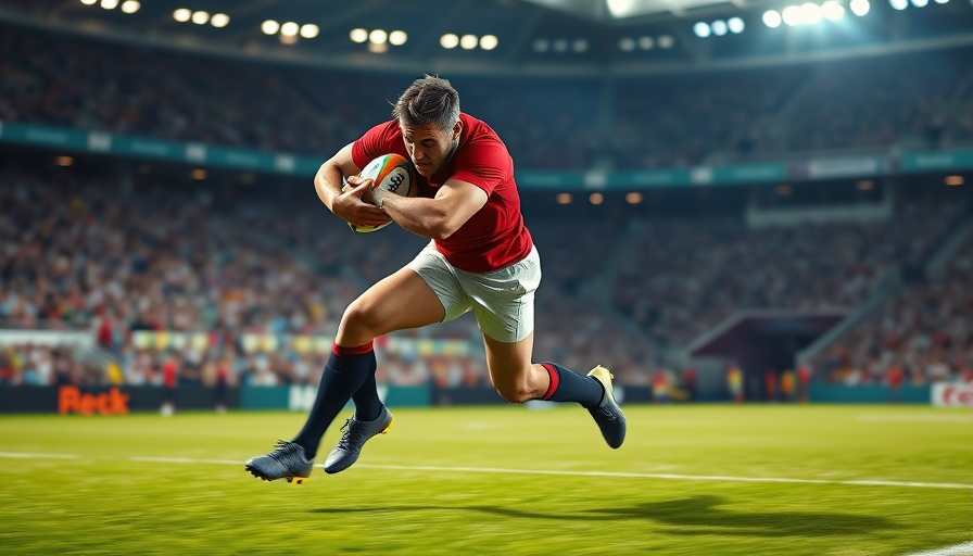 British and Irish Lions 2025 rugby player executing dynamic tackle.