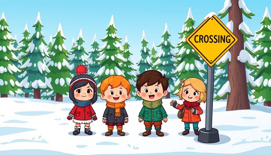 Cartoon characters standing in snow with sign, South Park controversy.