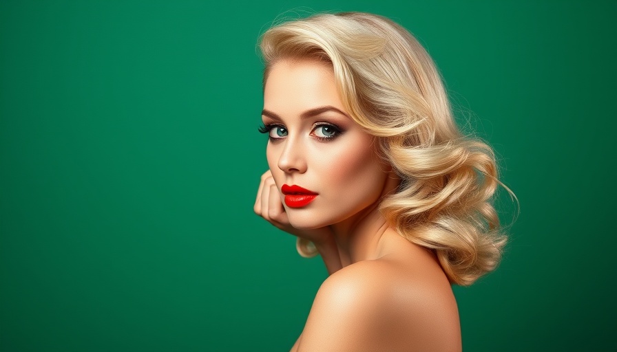 Blonde bombshell vintage pin-up style with green background