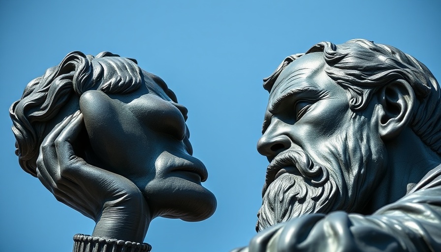 Contemplative bronze sculpture against blue sky, concept of trust a chatbot.