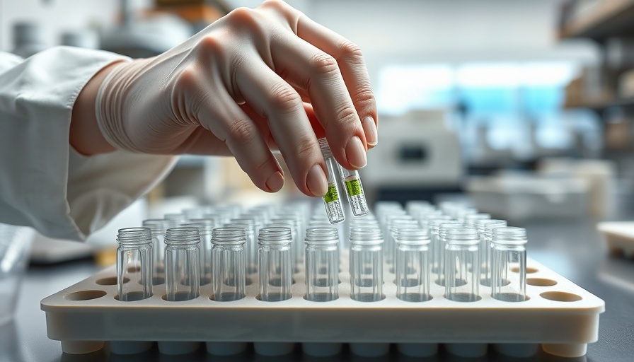 Scientist examining test vials related to lithium treatment for Alzheimer's disease.
