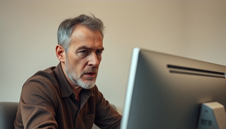 Focused middle-aged man using computer in simple room