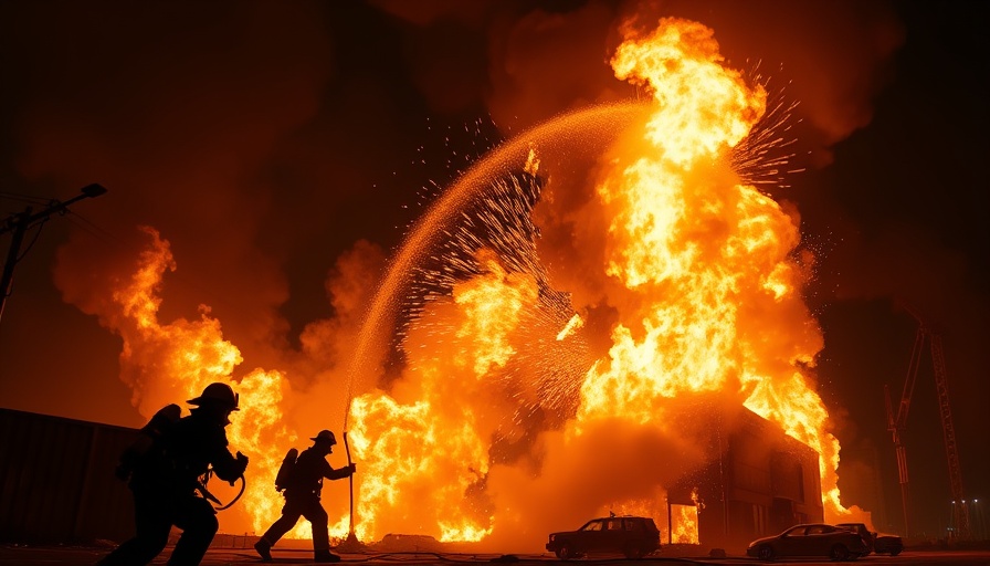 Firefighters battling intense building blaze, highlighting fast alarm response times.