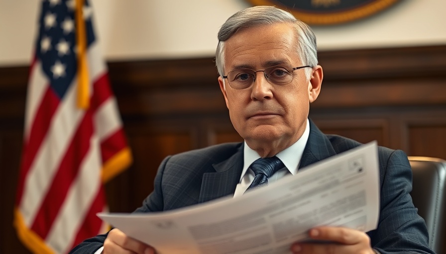 Middle-aged man in formal attire presenting a document in an official setting.