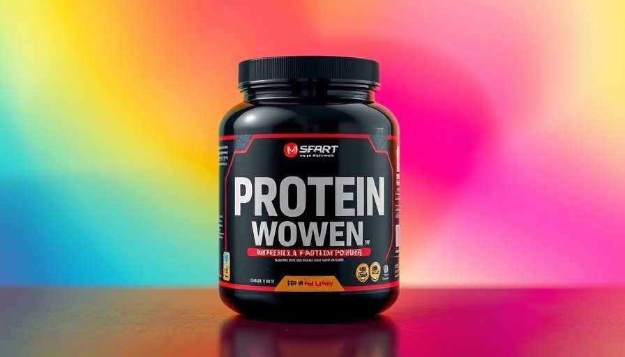 Sleek protein powder container against vibrant background.