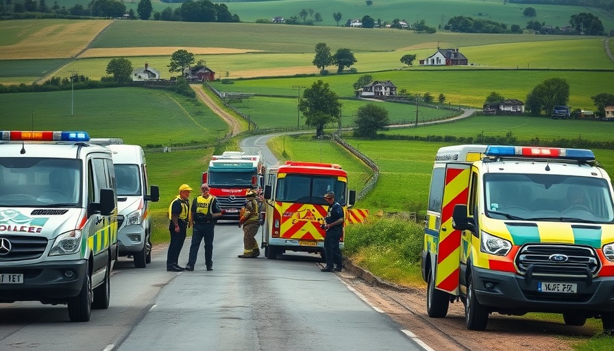Emergency response scene in rural Pennsylvania with police vehicles
