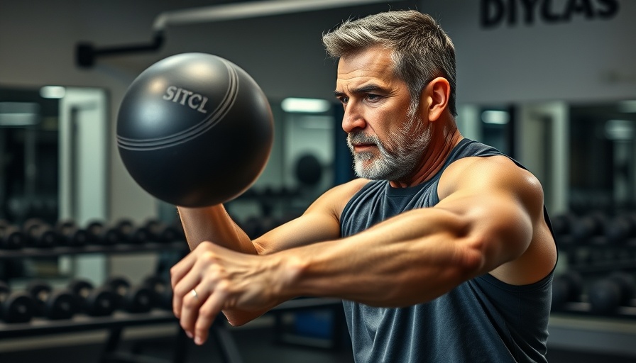 Middle-aged man exercising to prevent Alzheimer’s in a well-equipped gym.