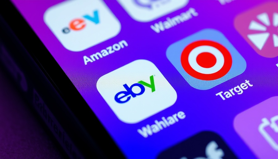 Retail marketplace app icons on smartphone screen.