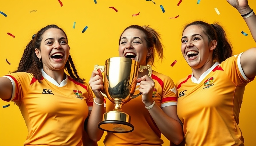 England women's rugby team celebrating success with trophy