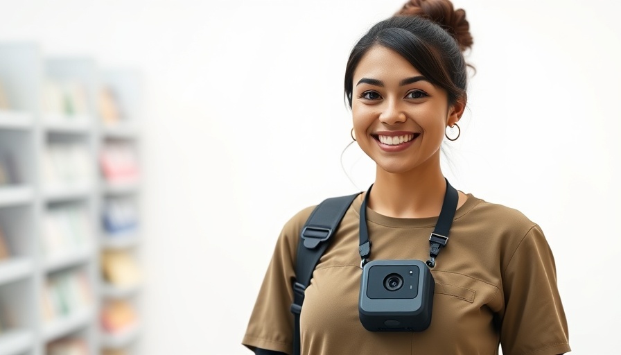 Retail worker with AI-powered body camera in a store setting.