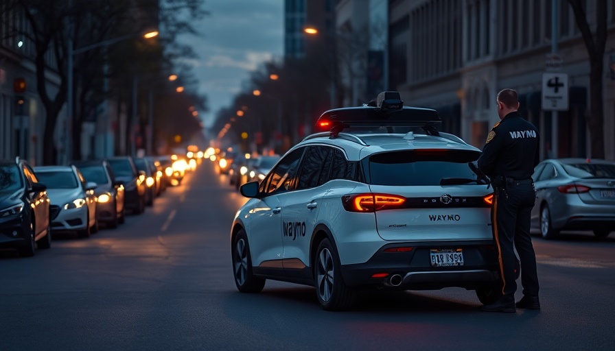 Waymo traffic violation: police officer stops autonomous car at night.