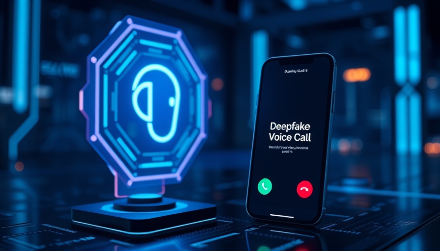 Futuristic AI and deepfake call concept illustrating vishing attacks.