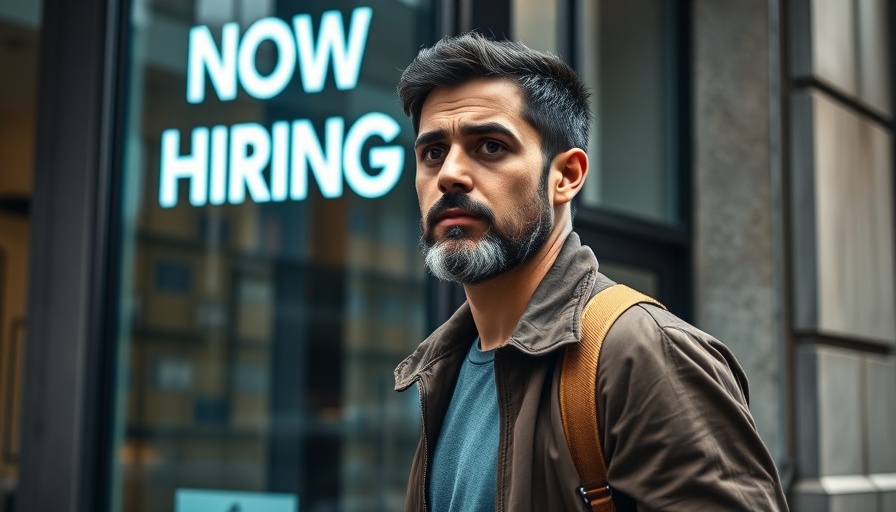 A man walking by a hiring sign illustrating US job market slowdown.