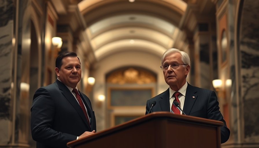Two politicians discussing US government shutdown implications in a formal setting.