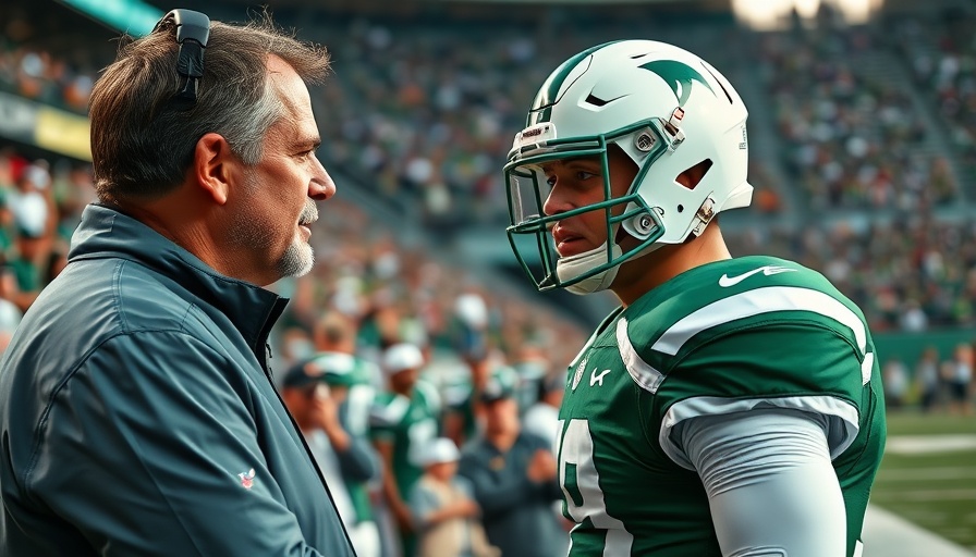 NFL player consulting with coach on game sidelines.