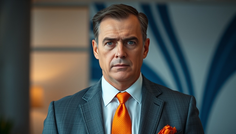Man in grey suit and orange tie, looking serious indoors, Mark Sanchez stabbed incident.