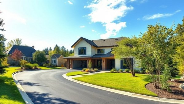 Modern suburban home with updated driveway under blue sky