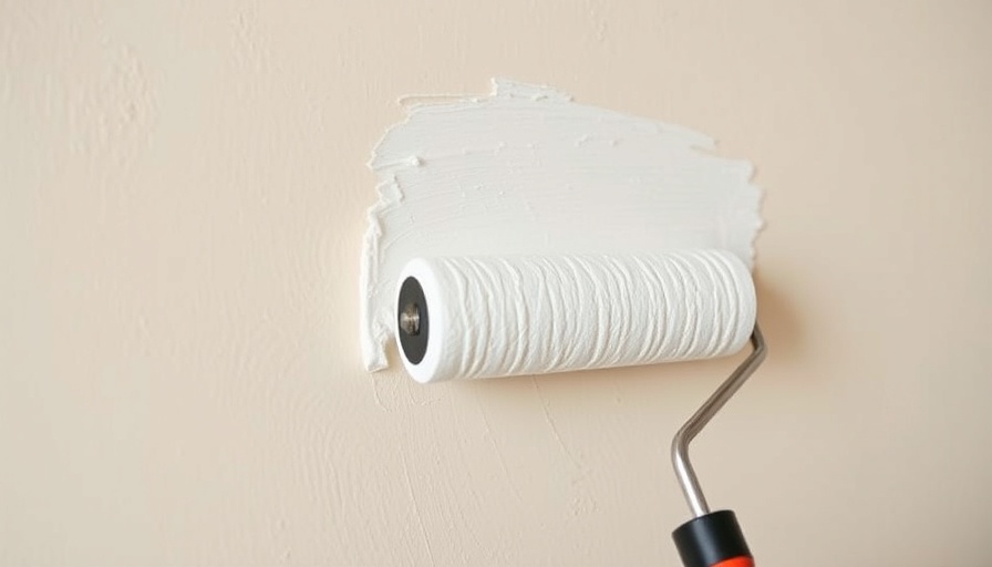 Close-up of painting wall white with a roller for open house.