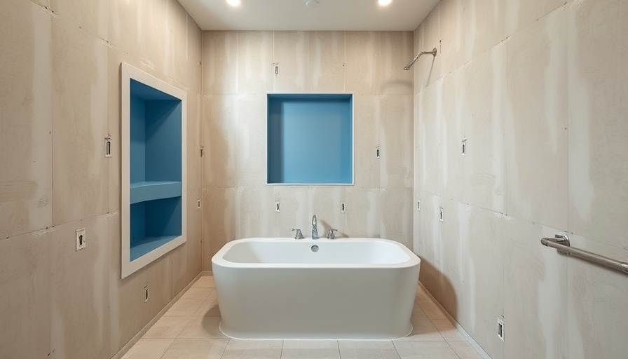 Unfinished bathroom showing drywall types and installation near tub.