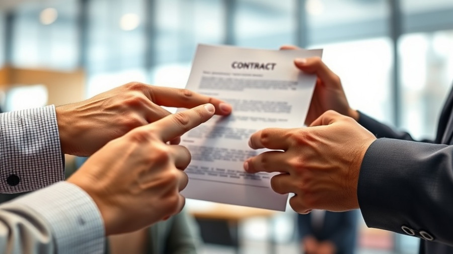 Hands discussing contract details in a bright modern setting