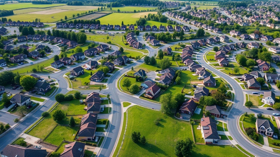 Aerial view of suburban area related to special assessments.