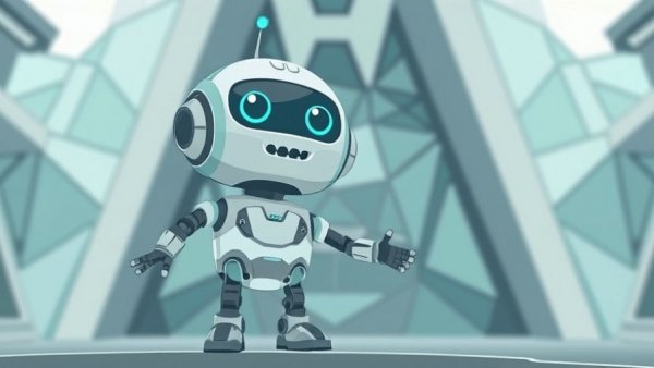 Cartoon robot near futuristic building showcasing router USB port features.