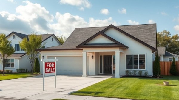 Exterior of suburban house for sale with clear skies