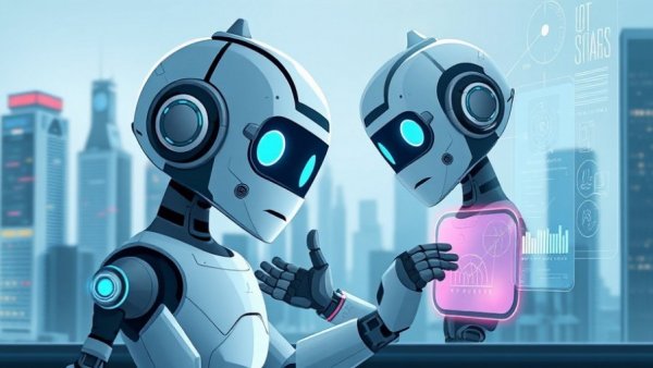 Cartoon robot exploring hidden smart TV features in tech interface.