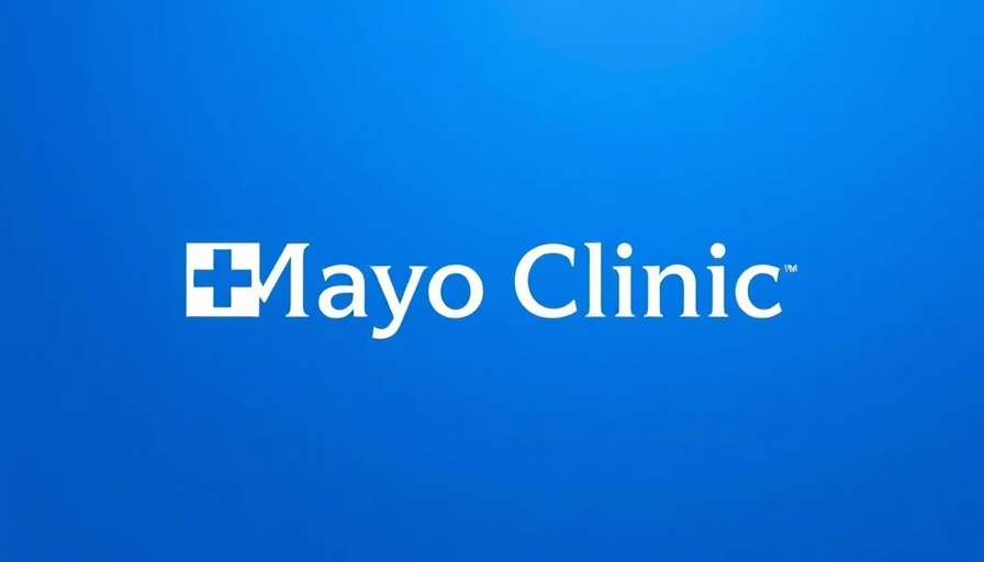 Mayo Clinic logo on a blue background related to quit-smoking products.