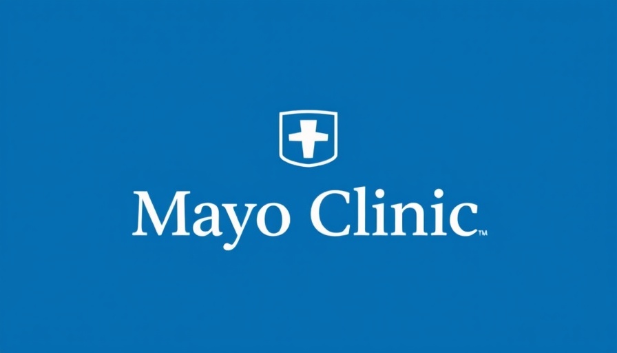 Minimalistic Mayo Clinic logo on blue background.