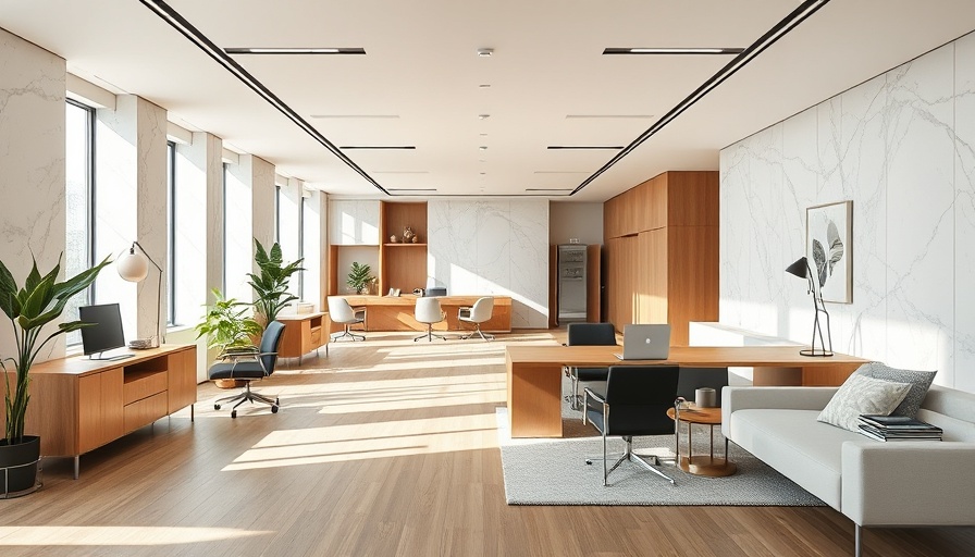 Modern office design for 2025 with sleek furnishings and natural light.