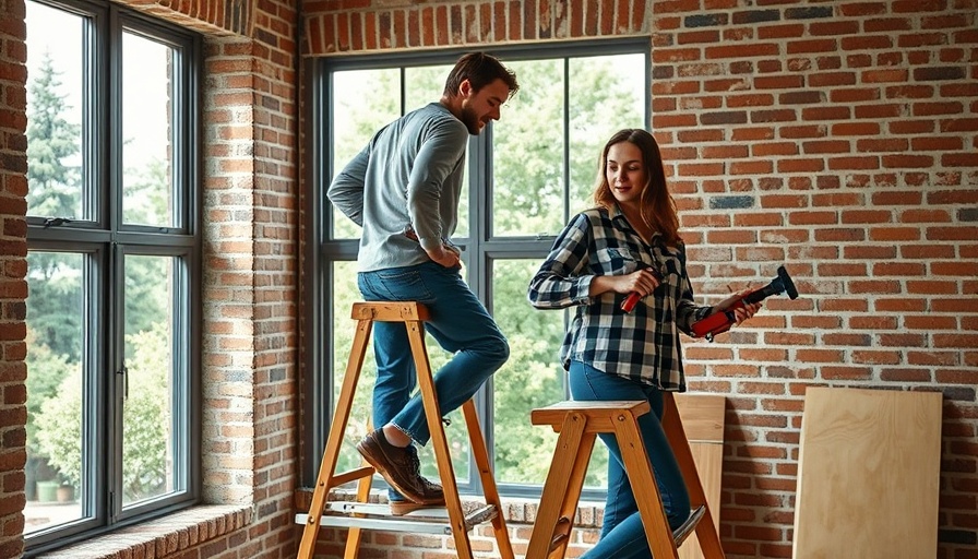 Couple renovating brick wall room with tools for affordable home renovation tips.