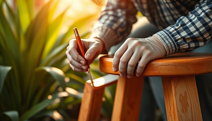 Man painting a stool in sunlight, illustrating how to paint a porch.