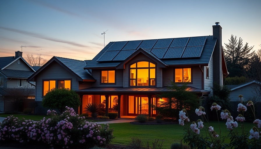 Elegant house with GAF solar roofing at twilight.