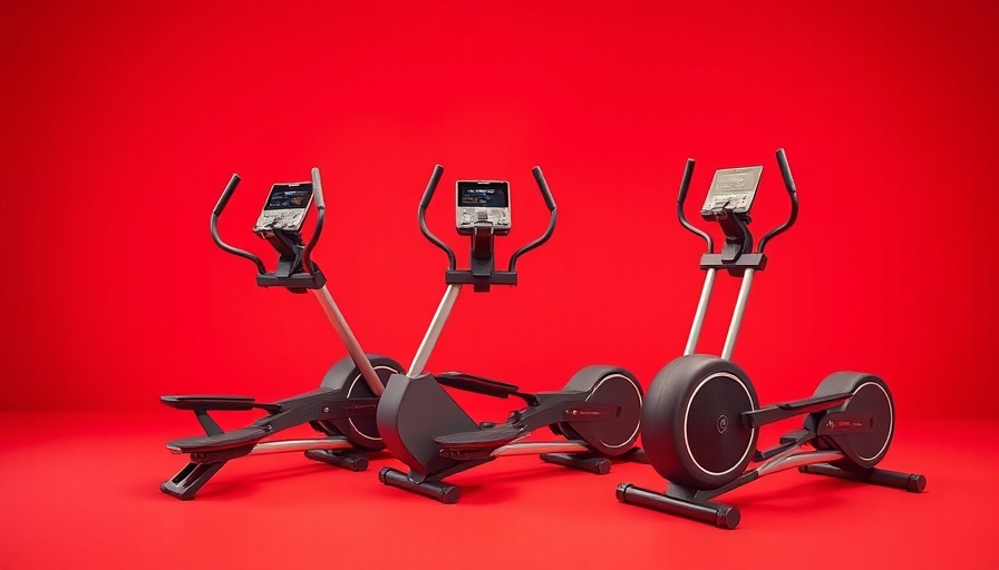 Modern elliptical machines against a red background for low-impact cardio.