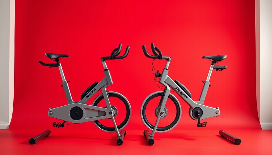 Modern stationary bikes in sleek design on vibrant red backdrop