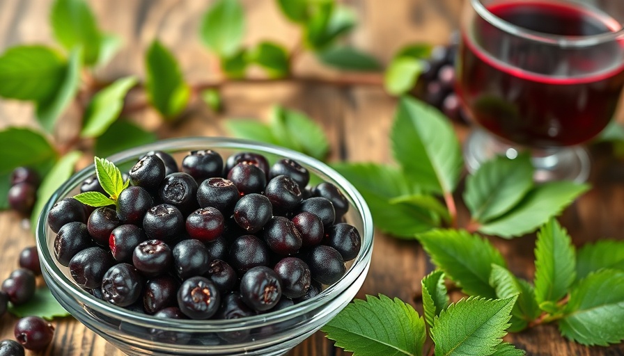 Elderberries and juice on wooden table highlighting elderberry juice benefits for weight management.