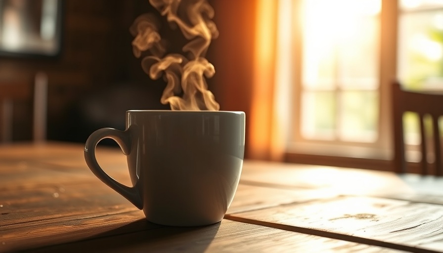 Close-up of steaming coffee cup on table, highlighting warmth.