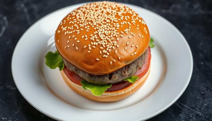 Sesame seed topped burger on plate for nutrition insights.