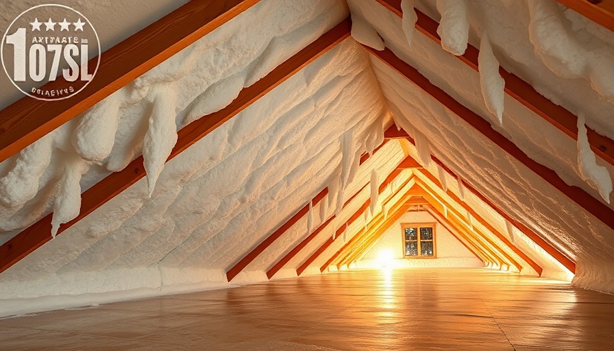 Attic air sealing benefits displayed with spray foam insulation on wooden beams.