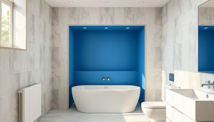 Bathroom drywall installation with blue niche.